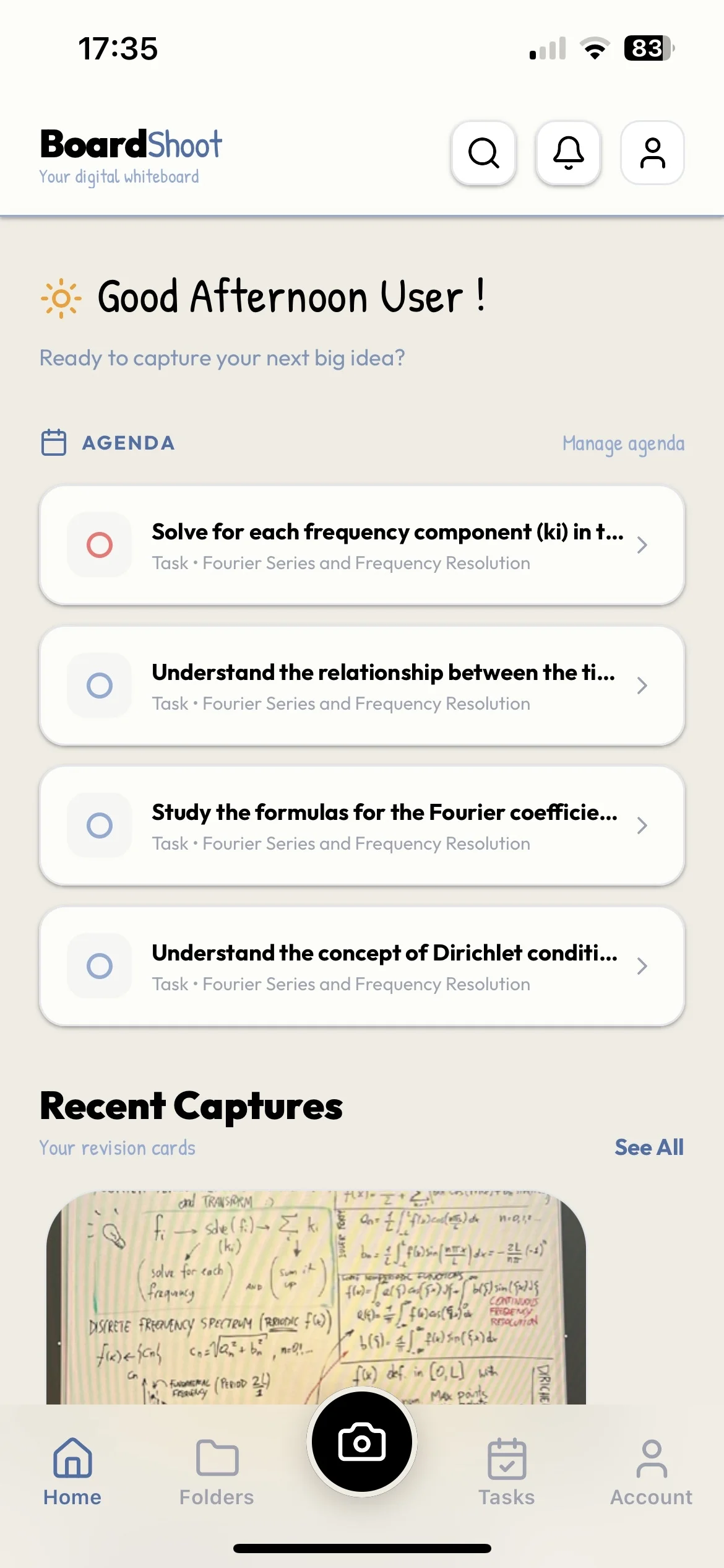 Organized digital notes with tasks and calendar events ready for action in BoardShoot app